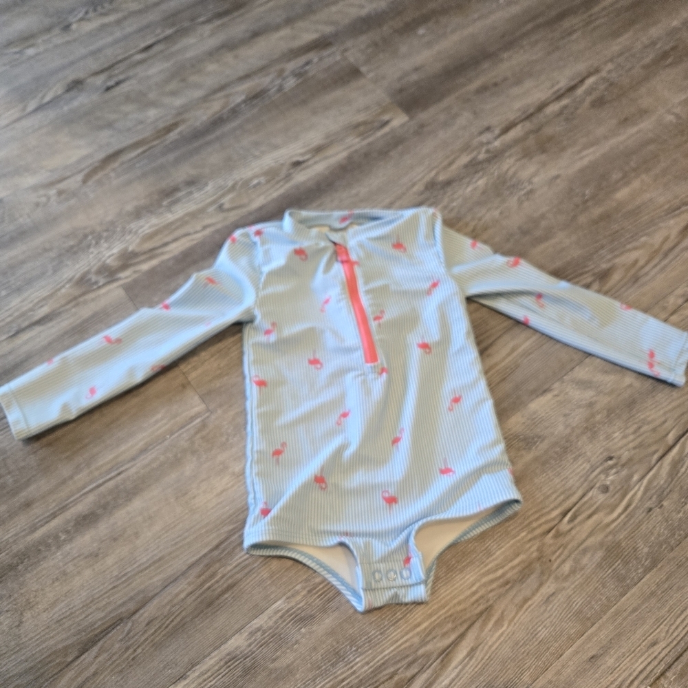2T Girls Flamingo Print Long Sleeve Swimwear